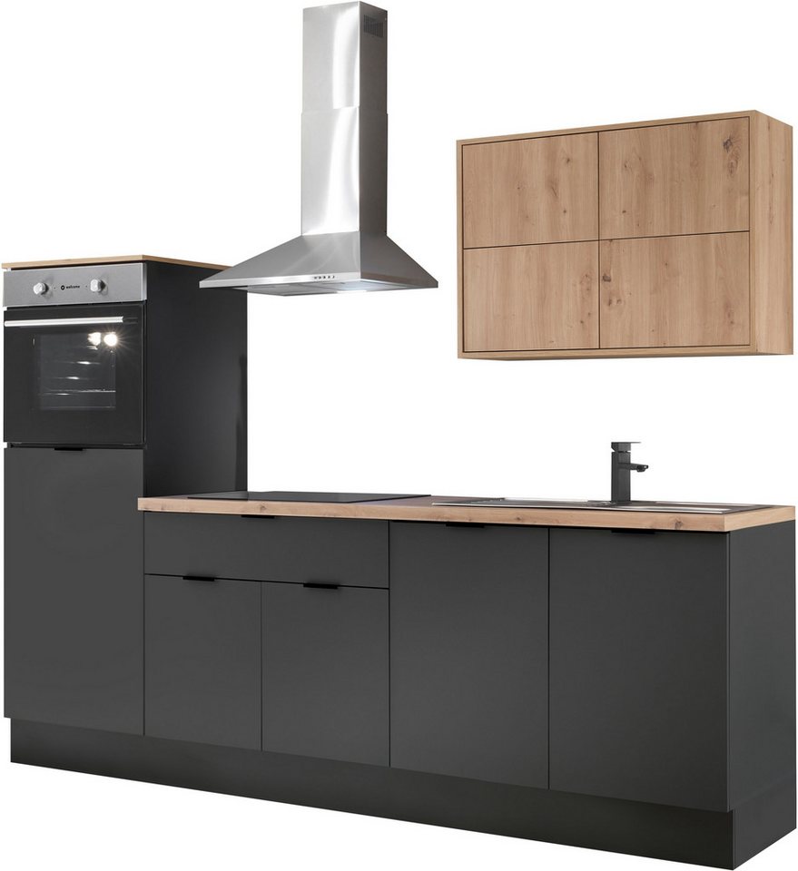 KOCHSTATION Küchenzeile KS-Georgia, mit 38mm starker Arbeitsplatte, Breite 250 cm, wahlweise mit E-Geräten und Kühlschrank – Bild 3