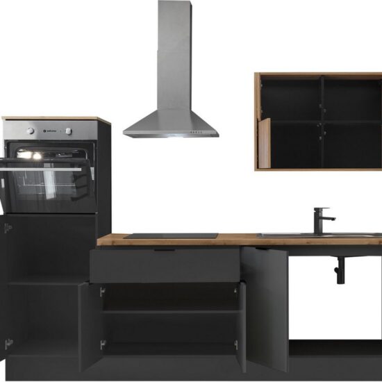 KOCHSTATION Küchenzeile KS-Georgia, mit 38mm starker Arbeitsplatte, Breite 250 cm, wahlweise mit E-Geräten und Kühlschrank – Bild 4
