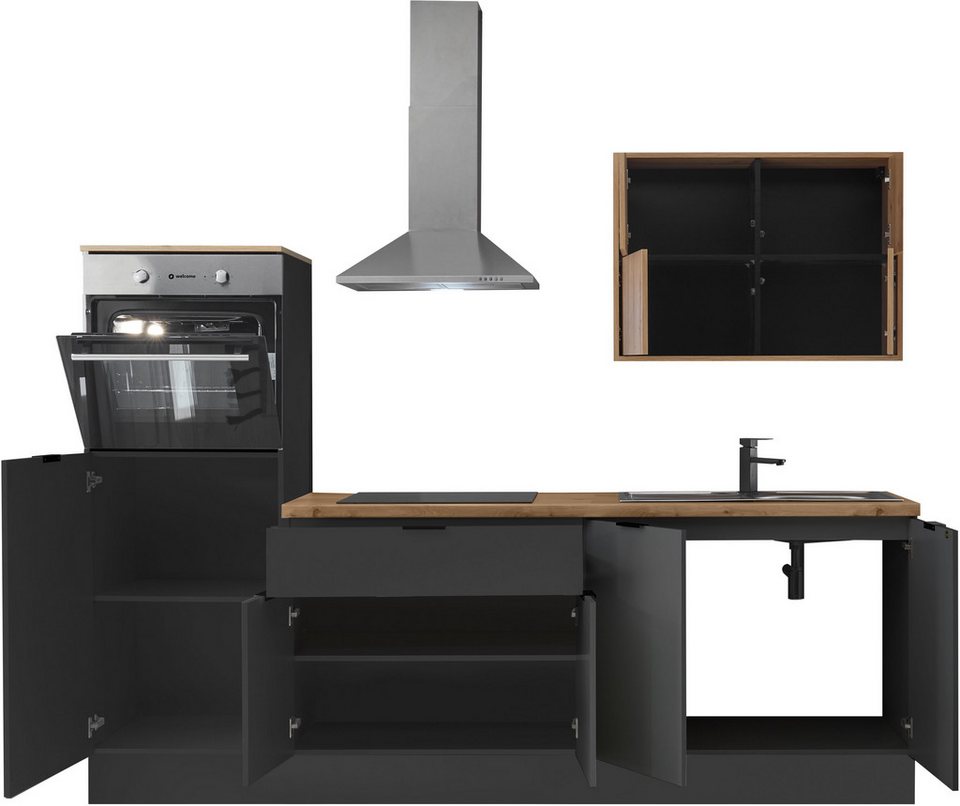 KOCHSTATION Küchenzeile KS-Georgia, mit 38mm starker Arbeitsplatte, Breite 250 cm, wahlweise mit E-Geräten und Kühlschrank – Bild 4