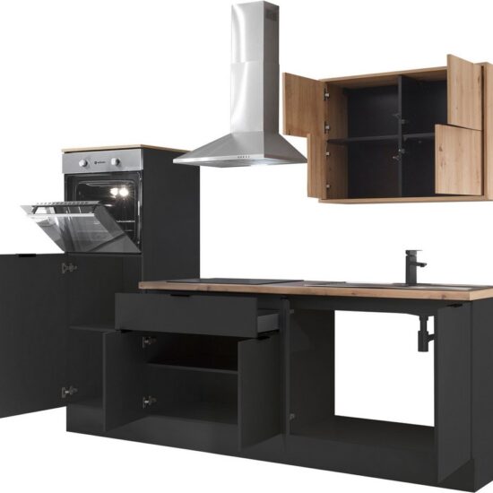 KOCHSTATION Küchenzeile KS-Georgia, mit 38mm starker Arbeitsplatte, Breite 250 cm, wahlweise mit E-Geräten und Kühlschrank – Bild 5