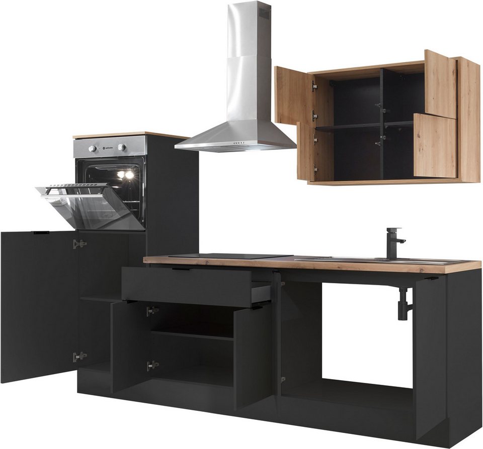 KOCHSTATION Küchenzeile KS-Georgia, mit 38mm starker Arbeitsplatte, Breite 250 cm, wahlweise mit E-Geräten und Kühlschrank – Bild 5