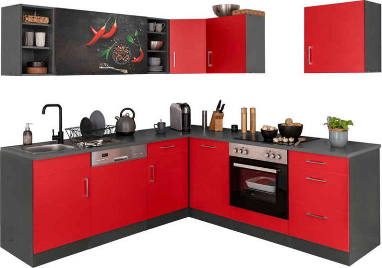 KOCHSTATION Küchenzeile KS-Paris – Küchen mit einzigartigen Fotomotiven auf den Fronten, Stellbreite 220/220 cm, wahlweise mit E-Geräten, mit Motivdruck