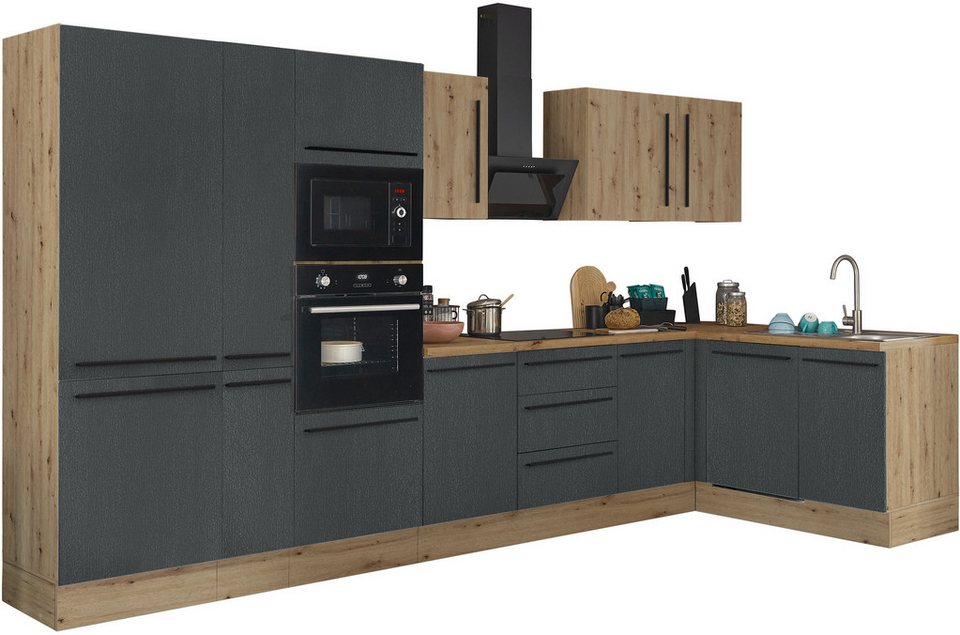 KOCHSTATION Winkelküche Florida, Stellbreite 370x175 cm, wahlweise mit E-Geräten, mit Softclose für Türen und Schubkästen – Bild 1