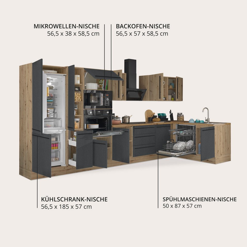 KOCHSTATION Winkelküche Florida, Stellbreite 370x175 cm, wahlweise mit E-Geräten, mit Softclose für Türen und Schubkästen – Bild 3