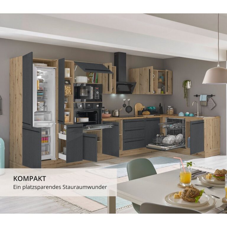 KOCHSTATION Winkelküche Florida, Stellbreite 370x175 cm, wahlweise mit E-Geräten, mit Softclose für Türen und Schubkästen