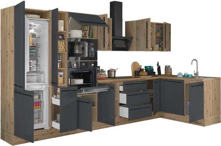 KOCHSTATION Winkelküche Florida, Stellbreite 370x175 cm, wahlweise mit E-Geräten, mit Softclose für Türen und Schubkästen