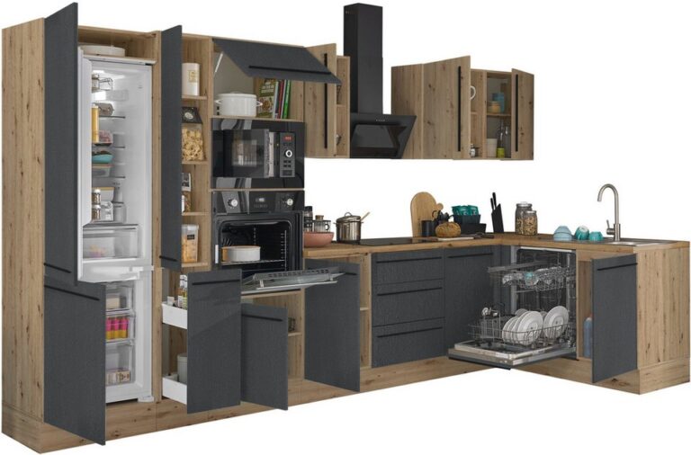 KOCHSTATION Winkelküche Florida, Stellbreite 370x175 cm, wahlweise mit E-Geräten, mit Softclose für Türen und Schubkästen