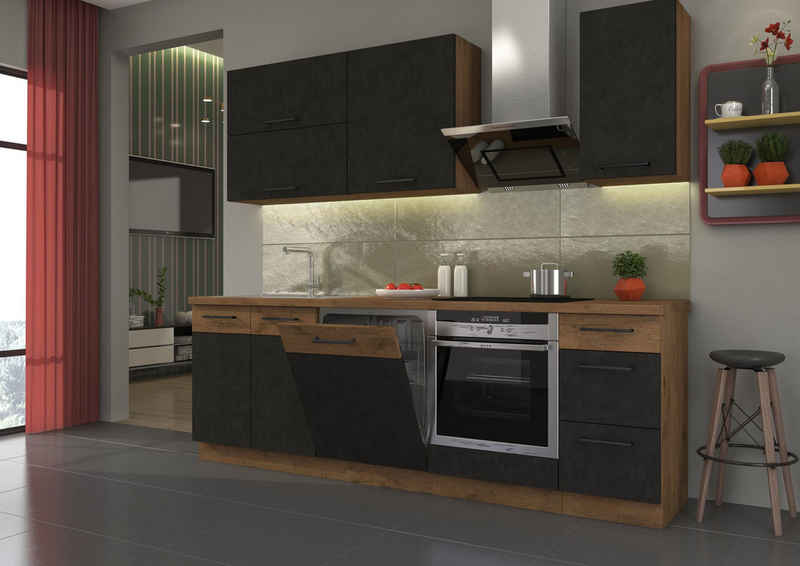 Küchen-Preisbombe Küchenzeile VIGO 240 cm Küchenzeile Küchenblock Einbauküche Matera Grau Lancelot – Bild 1
