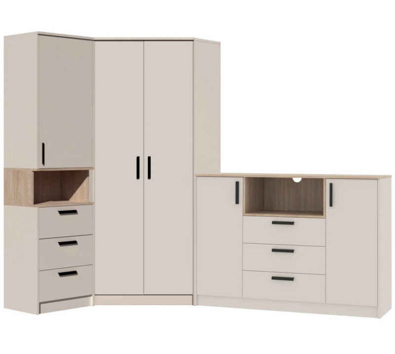 Marmex Möbel Mehrzweckschrank-Set Grant Set 38 C, (3-St., Regal, Eckschrank, Kommode), Soft-Close-Scharniere, Vollauszug der Schubladen
