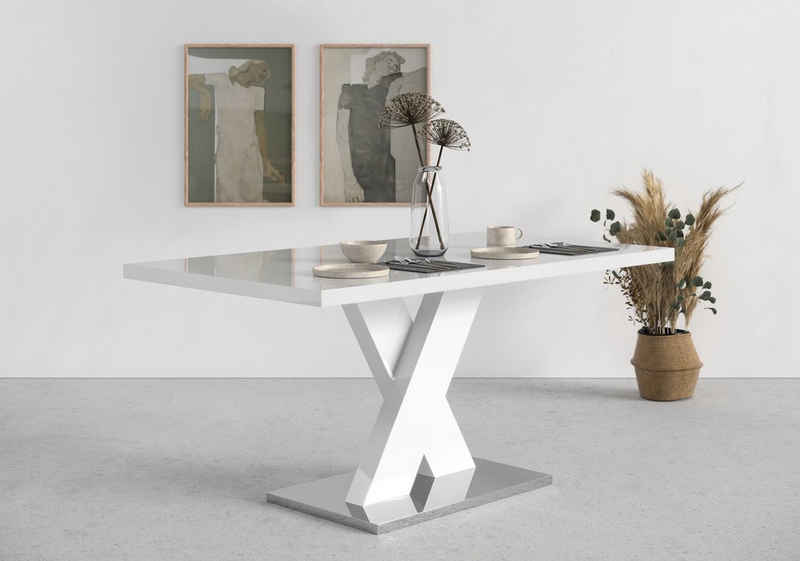 OTTO home Esstisch Ali, Modernes Design (Tisch, Küchentisch, OTTOs Choice), Breite 160 cm, weiß Hochglanz, Bodenplatte aus Metall – Bild 1