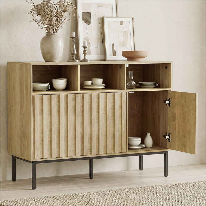 UEV Sideboard Küchenschrank mit 3 Türen & 3 offenen Fächern, Sideboard mit 3 Türen, 105 x 39 x 80cm – Bild 1