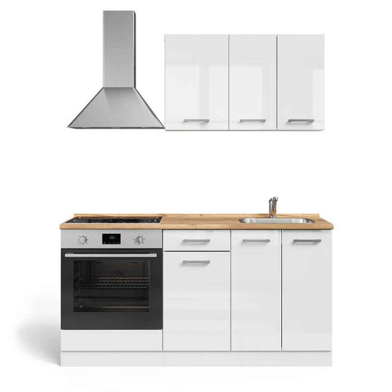 Vicco Küchenzeile R-Line, Weiß Hochglanz/Weiß/Weiß, 160 cm mit Herdumbauschrank oh...