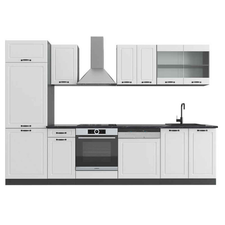Vicco Küchenzeile R-Line, Weiß Landhaus/Anthrazit, 300 cm, AP Anthrazit
