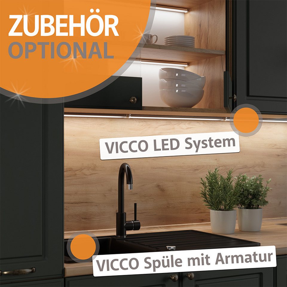 Vicco Küchenzeile Raul, Goldkraft Eiche/Anthrazit/Anthrazit, 240 cm J-Shape – Bild 2