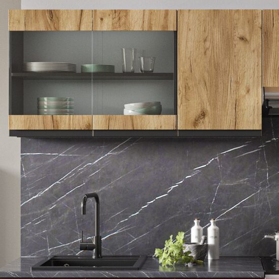 Vicco Küchenzeile Raul, Goldkraft Eiche/Anthrazit/Anthrazit, 240 cm J-Shape – Bild 5