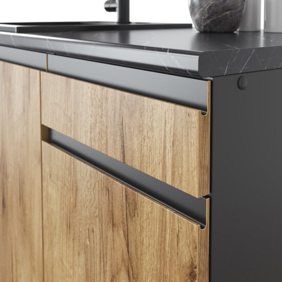 Vicco Küchenzeile Raul, Goldkraft Eiche/Anthrazit/Anthrazit, 240 cm J-Shape – Bild 6