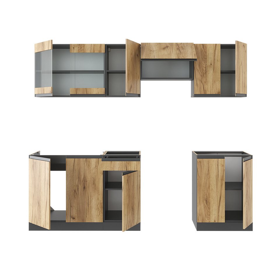 Vicco Küchenzeile Raul, Goldkraft Eiche/Anthrazit/Anthrazit, 240 cm J-Shape – Bild 7