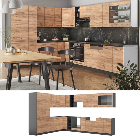 Vicco Winkelküche Fame-Line, Goldkraft Eiche/Anthrazit, 347 x 257 cm, AP Anthrazit – Bild 4