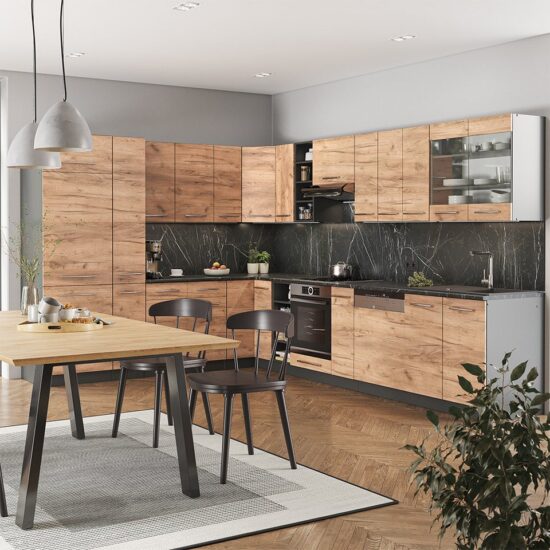 Vicco Winkelküche Fame-Line, Goldkraft Eiche/Anthrazit, 347 x 257 cm, AP Anthrazit – Bild 5