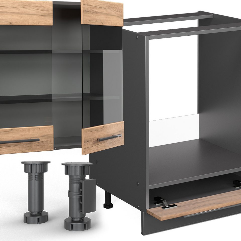 Vicco Winkelküche Fame-Line, Goldkraft Eiche/Anthrazit, 347 x 257 cm, AP Anthrazit – Bild 6