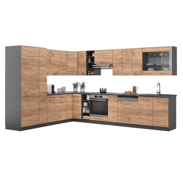 Vicco Winkelküche Fame-Line, Goldkraft Eiche/Anthrazit, 347 x 257 cm, AP Anthrazit