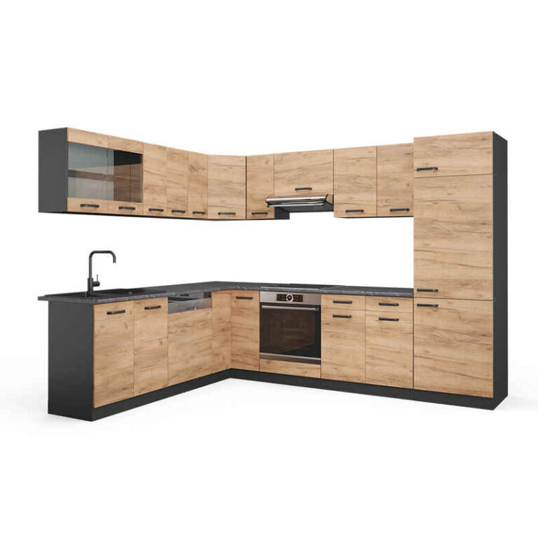 Vicco Winkelküche R-Line, Goldkraft Eiche/Anthrazit, 287 x 227 cm ohne Arbeitsplatte