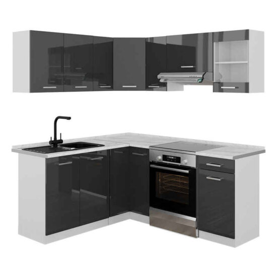 Vicco Winkelküche Rick, Anthrazit Hochglanz/Weiß/Weiß, 190 x 60 cm, AP Marmor – Bild 1