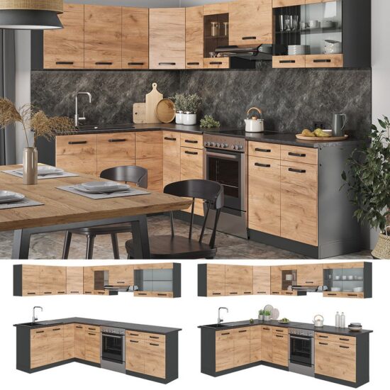 Vicco Winkelküche Rick, Goldkraft Eiche/Anthrazit, 267 x 167 cm, AP Schwarz – Bild 4
