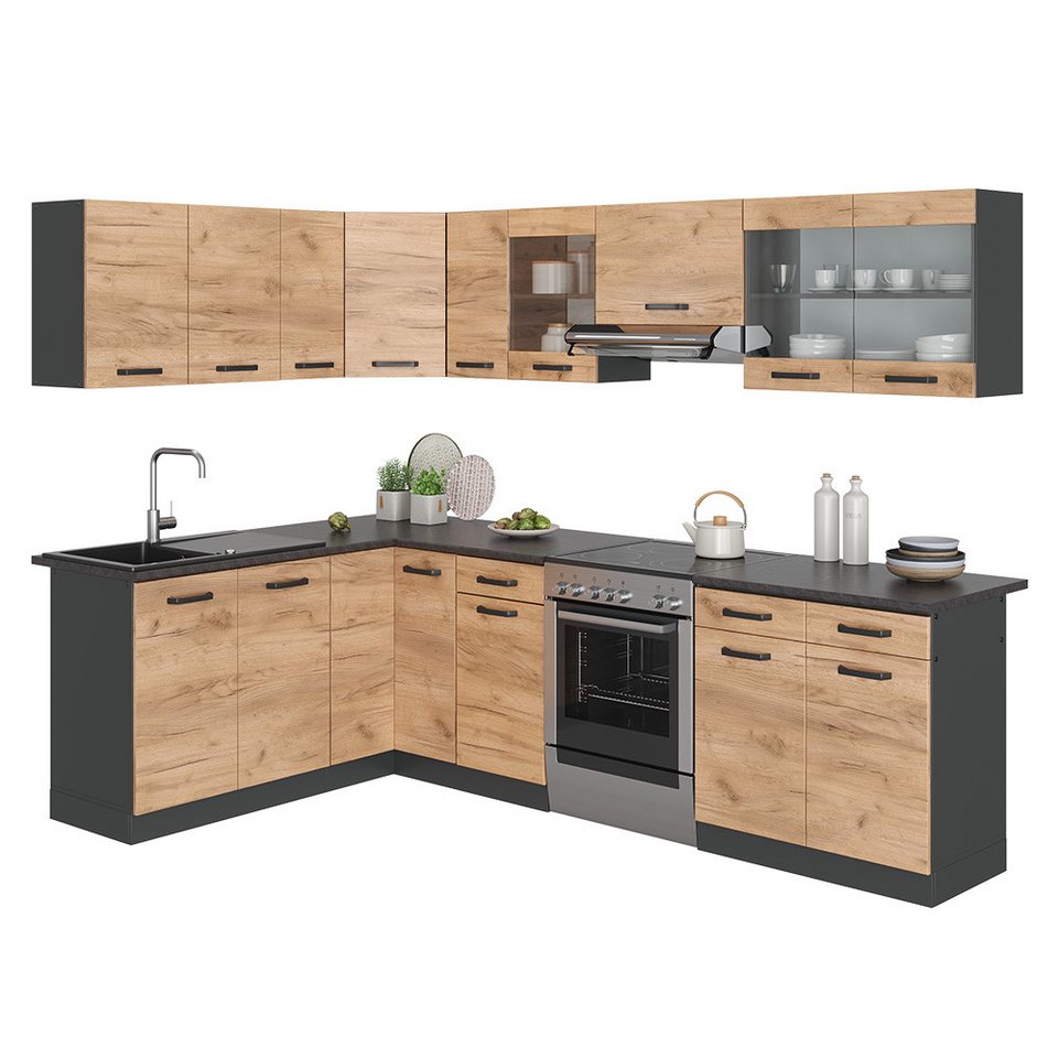 Vicco Winkelküche Rick, Goldkraft Eiche/Anthrazit, 267 x 167 cm, AP Schwarz – Bild 8