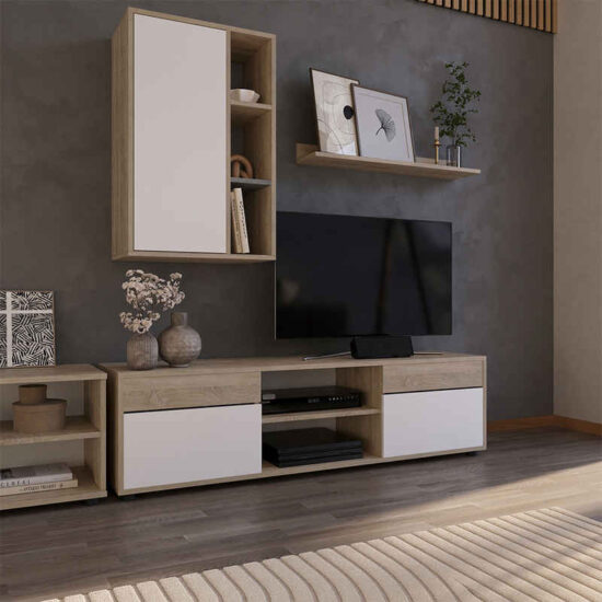 Vicco Wohnwand Berno, Sonoma/Weiß, 2 Teile, (1-St) – Bild 1