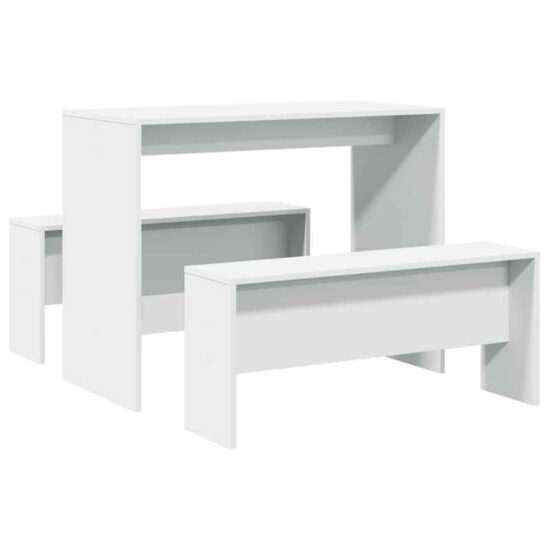 vidaXL Essgruppe 3-tlg. Esstisch und Bank Set Weiß Holzwerkstoff, (1-tlg) – Bild 1