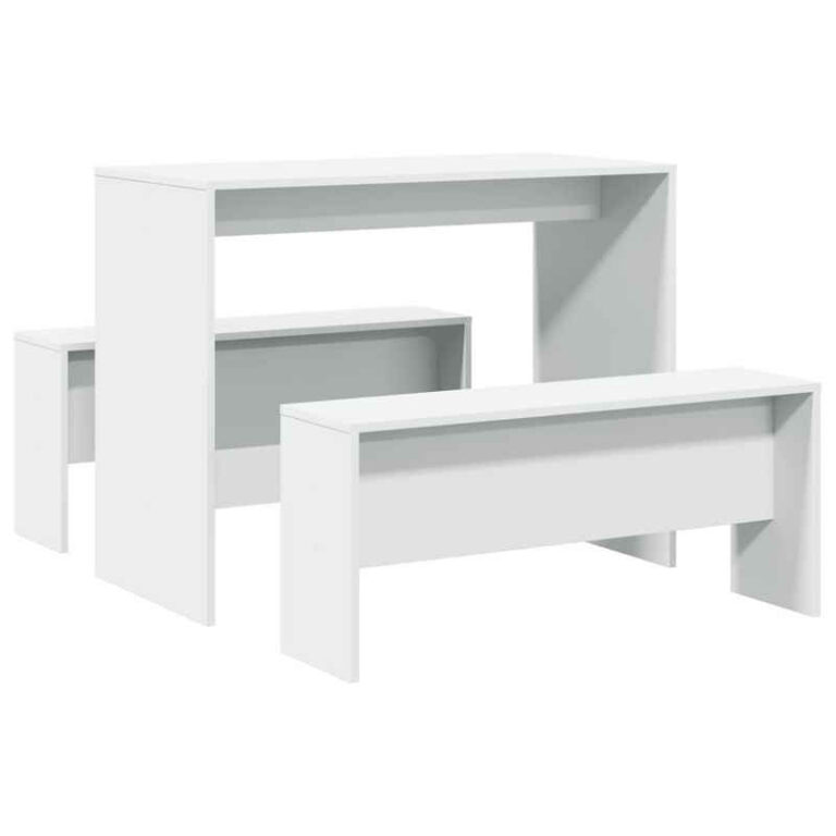 vidaXL Essgruppe 3-tlg. Esstisch und Bank Set Weiß Holzwerkstoff, (1-tlg)