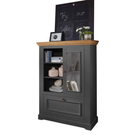 Woodroom Highboard Oslo (108 x 152 x 42 cm), Kommode, massive Kiefer grau gewachst – Bild 1