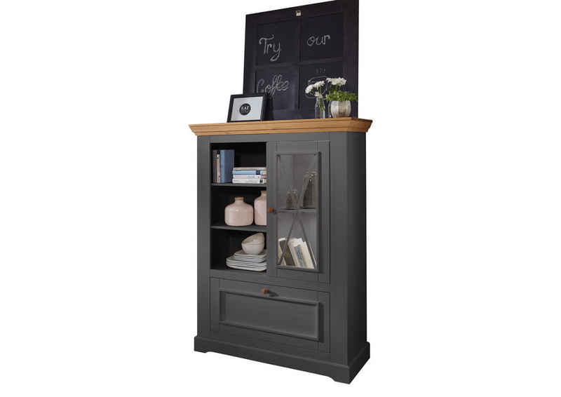 Woodroom Highboard Oslo (108 x 152 x 42 cm), Kommode, massive Kiefer grau gewachst – Bild 1