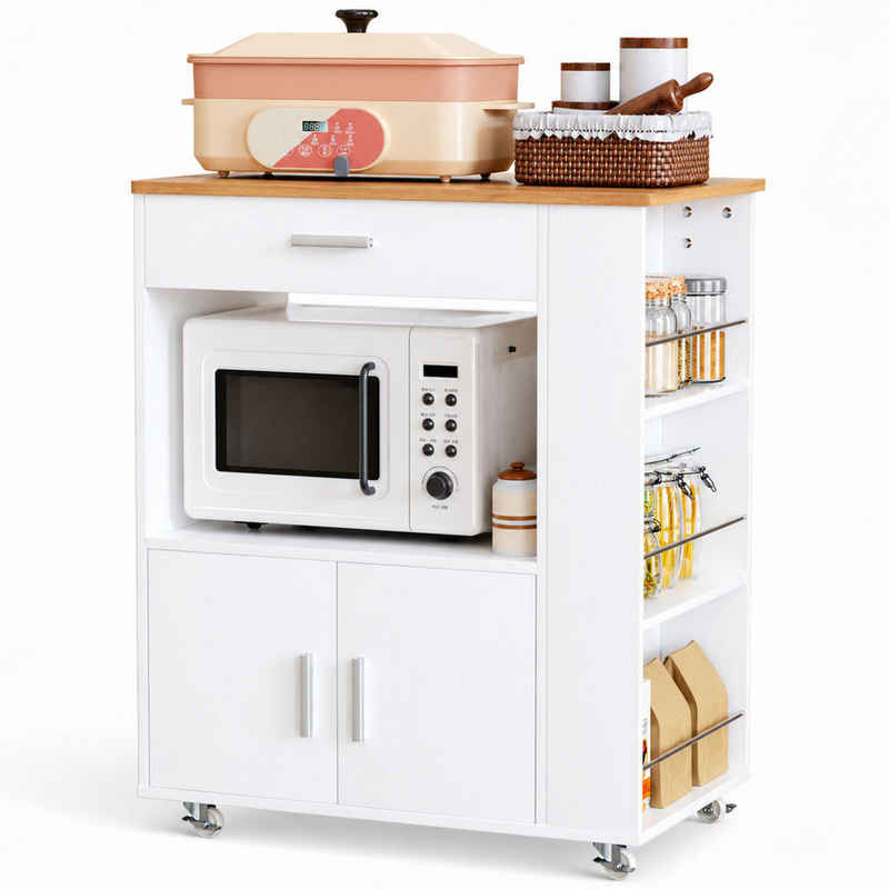 Yorbay Küchenwagen mit Rollen,Servierwagen mit Arbeitsplatte, Kücheninsel Freistehend, (75*46*88 cm), Küchenschrank mit Schublade & 3 Gewürzregalen – Bild 1
